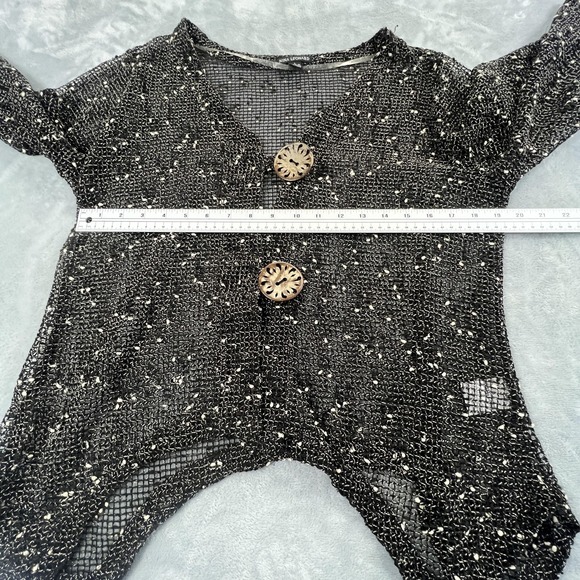 Nina Leonard Cardigan Womens Large Black White Mesh Knit Button 3/4 Sleeve Boho - Picture 9 of 15